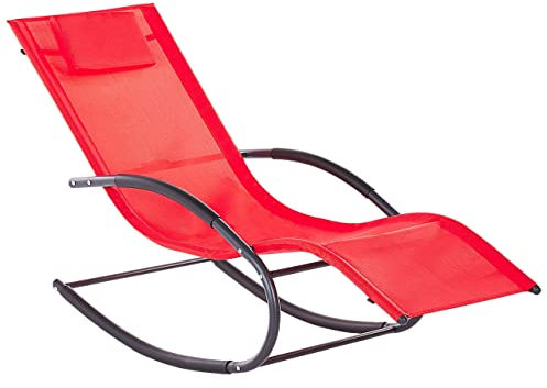 Beliani Gartenliege Schaukelliege Liegestuhl Sonnenliege Polyester rot Carano II