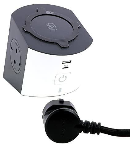 LEGRAND, Power Cub, kompakte Ladestation mit 5 Anschlüssen, Mehrfachsteckdose, induktives Laden, USB-A- und USB-C-Anschluss, 2-fach Steckdose, 2m Kabellänge, Ultraweiß/Dunkelgrau, 694506