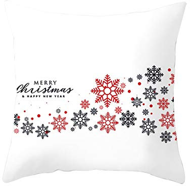 EHOMERY Kissenbezüge Kinder Kissenhülle Jungs Schneeflocken Seide Zierkissenbezüge Nackenrolle Quadratischer Kissenbezug Wohnzimmer Sofa Dekoration Weiß Rot Schwarz 20X20 Inches
