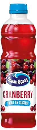 OCEAN SPRAY Bouteille de jus de cranberry -Faible en sucres- 1 Litre -Carton de 6 bouteilles (L'emballage peut varier)