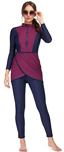 Maillot de Bain Burkini pour Femme Maillots de Bain Modestes Maillot de Bain Islamique à Manches Longues Couverture Complète Hijab(S,S5)