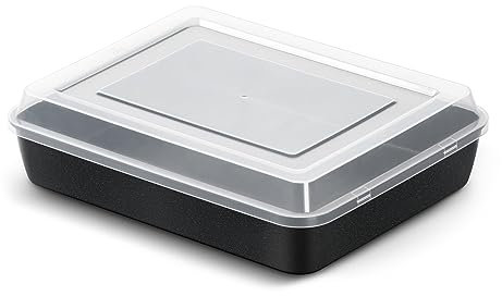 Homikit Edelstahl Backblech, Rechteckige Auflaufform mit Deckel, Schwarz Antihaftbeschichtung Kuchenform, Lasagne Brownie Kuchenblech im Ofen Backen, Gesund & Leicht zu reinigen 26,5 * 20,6 * 4,8cm