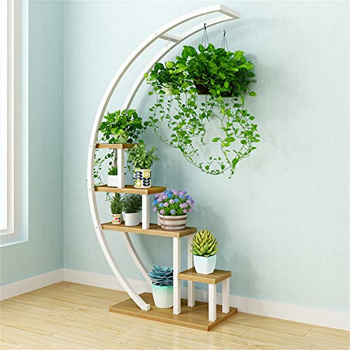 Halbmondförmiger Leiter-Blumentopfständer, 5-stufiger Pflanzenständer aus Metall, einfaches und modernes bodenstehendes mehrschichtiges Regal, Display-Lagerregal, für Zuhause, Terrasse, Rase
