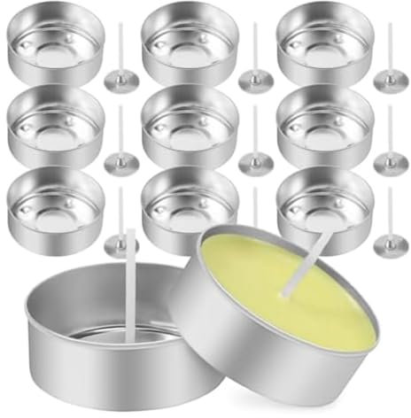 AMIUHOUN 150 Vasos de Aluminio para Velas de Té, con 150 Mechas de Vela, Kit de Fabricación de Velas, Adulto, Clásico, No Plegable