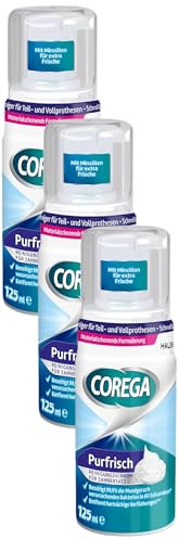 Corega Purfrisch Reinigungsschaum für Herausnehmbaren Zahnersatz/Dritte Zähne, 1x125ml (Packung mit 3)