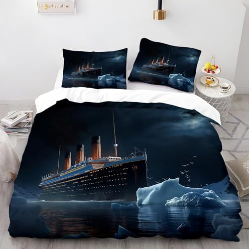 Duvet Cover Set King Size Night View Titanic Quilt Cover Bedding Set Easy Care Bed Linen Soft Microfiber, Bedding Sets & Pillowcase with Zipper Closure, Duvet Cover for Kids Teenagers