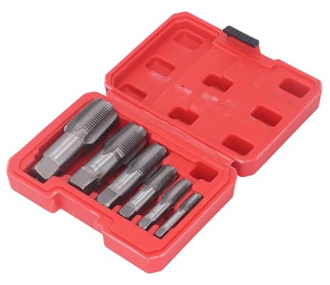 Denash 6 St Rörtappset, 1 Tum 3/4 Tum 1/2 Tum 3/8 Tum 1/4 Tum 1/8 Tum Gängverktyg i Kolstål för PVC-rör med Olika Storlekar