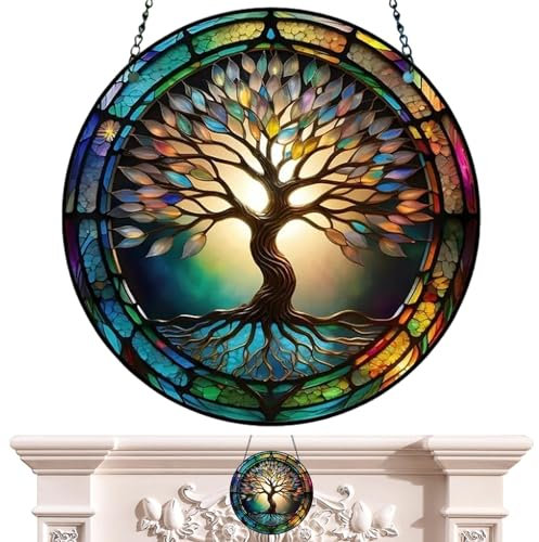 Ungtyb Attrape-Soleil Papillon pour fenêtres, décoration Murale en Acrylique - Décor de fenêtre coloré Arbre de Vie/Libellule/Papillon | Attrape-Soleil décoratif en vitrail de Jardin, pour