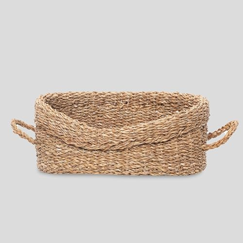 SMART Q CLASSIC Handwoven Seagrass Pet Bed with Cushion (Seagrass Oval, L)