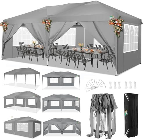 COBIZI Tonnelle 3x6m Pliant de Jardin, Étanche Pavillon de Réception pour Extérieur, avec 6 Parois Latérales, Protection UV, Réglable en Hauteur