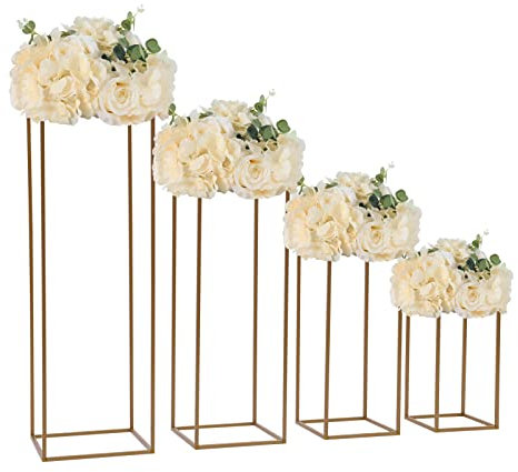 Soporte para flores de boda, 4 jarrones dorados para boda, columna de metal, base de flores, 40/60/80/100 cm, jarrón geométrico alto para el hogar, fiesta, boda, dorado