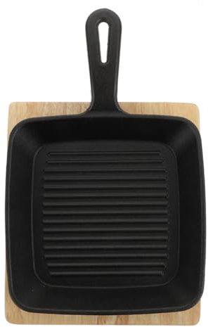 VINTORKY Sartén Cuadrada Carmela Hierro Tabla De Madera Para Freír Carne y Huevos
