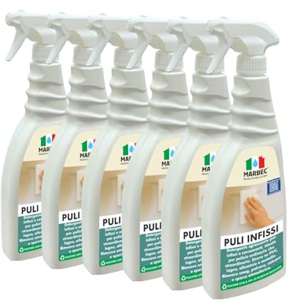 MARBEC PULI INFISSI 750MLX6PZ Detergente sgrassante per pulizie ordinarie e strardinarie di infissi e serramenti | Per infissi in legno, alluminio, metallo e PVC