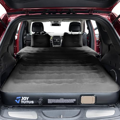 JOYTUTUS Matelas gonflable SUV pour camping en plein air, voiture, flocage doux et extra épais en surface Oxford, matelas pneumatique SUV avec pompe à air intégrée améliorée, 2 oreillers, noir