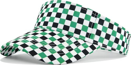 HIQUACC Checkered Sun Visor Hat for Women Men Summer Empty Top Baseball Cap for Tennis Running Golf Outdoor Sports (Green)