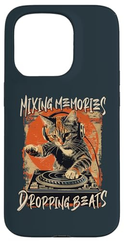 Custodia per iPhone 15 Pro Funny DJ Cat Disco Sound Tech Headphone Music