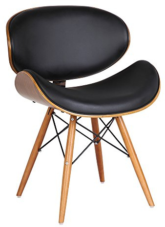 Armen Living Cassie Dining Chair in Black Faux Leather and Walnut Wood Finish 20D x 21W x 31H in