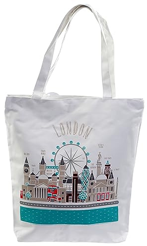 Puckator London Skyline Reusable Zip Up Cotton Bag - Canvas Tote Bag - Cotton Tote Bags - Eco Gifts for Women and Men - Cloth Shopping Bag - Fabric Bag - Foldable Bags for Shopping - Handbag