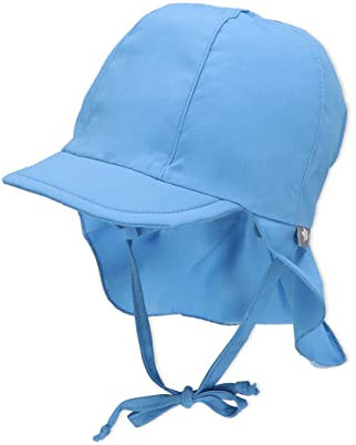 Sterntaler Schirmmütze Nacken - Unisex Baby- und Kinder Mütze mit Nackenschutz und einsteckbaren Ohrenklappen - UV-Schutz 50+ Sommermütze zum Binden - Popeline (Bio) Kopfbedeckung - samtblau, Größe 47