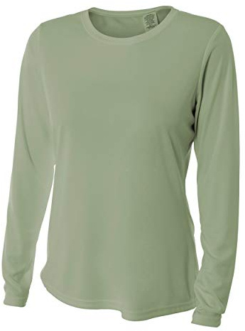 A4 Long Sleeve Cooling Performance Crew Olive S, Olive, S