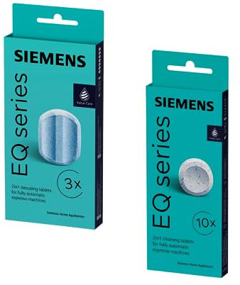 Siemens TZ80001 Lot de 10 pastilles de nettoyage, avec 3 tablettes détartrantes, pour les machines à café de la série EQ