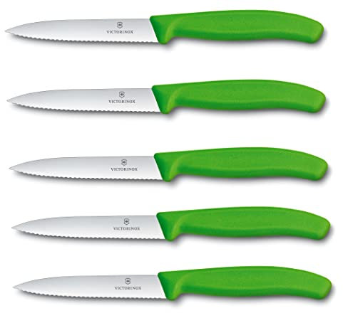 Victorinox Set di 5 coltelli da verdura Swiss Classic verde, 10 cm, con lama ondulata, coltello per pomodoro