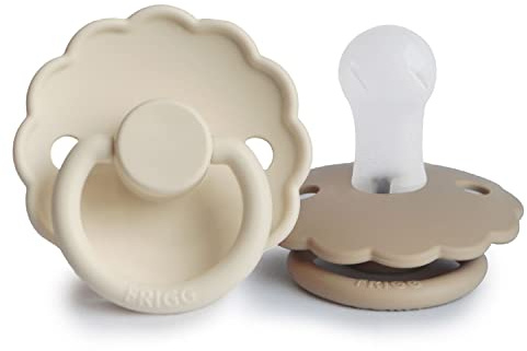 FRIGG Daisy Silikon Schnuller | Schnuller 2 Packung | Symmetrischer Sauger in Kirschform | BPA-frei | Hergestellt in Dänemark | Silikon Schnuller | (Cream/Croissant, Größe 1 (0-6 Monate))
