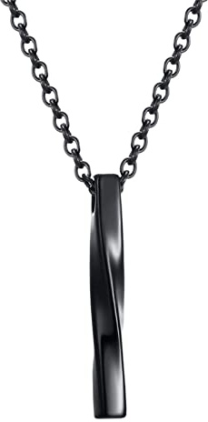 Zense - Svart rektangulärt herrhalsband med svart kedja ZP0253