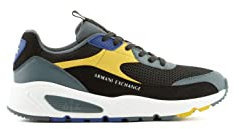 Armani Exchange Herren Multicolor, Side Extended Logo, Lace up Sneaker, Black/Mustard, 43 EU