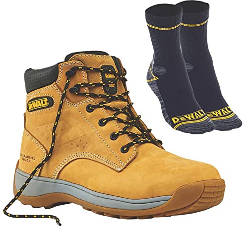 DEWALT Bolster Builder Safety Work Boots Honey Size 10 Mens With Free Comfort Work Pair of Socks Steel Toe Cap, SB SRA Safety Standards