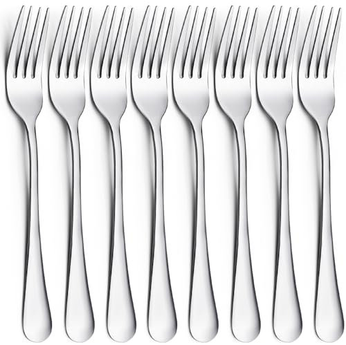 CoKeeSun 8 Pezzi Forchette da Tavola Acciaio Inox, 20,5 cm, Argentate, Lucidate a Specchio, per Famiglie, Ristoranti, Cucina, Lavabili in Lavastoviglie
