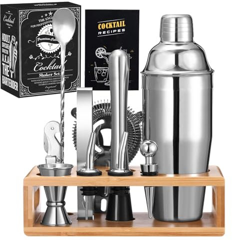 GWHOLE Cocktail Shaker 720ML Cocktail Making Kit with Stand 12PCS Bar Tool Accessories Set for Bartender Home Bar Men Women Christmas Birthday Anniversary Wedding Gift