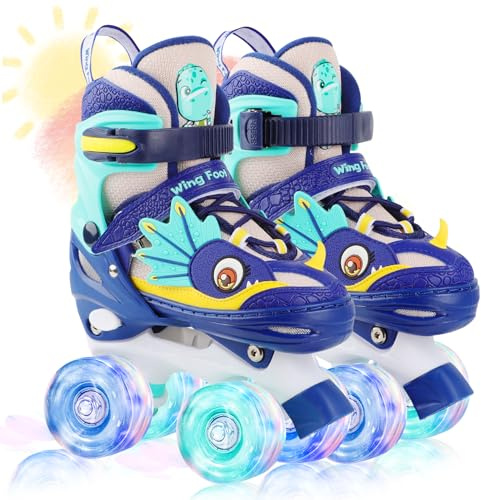 Dinosaure Patins à roulettes Enfant Roller Quad Roues Garçons Filles Taille Réglable Ajustable avec 4 Roues Lumineuses pour Débutants Cadeau Noël d'anniversaire
