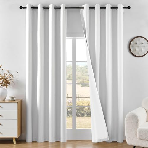 Joydeco 100% Blackout Curtains 84 Inch Length 2 Panels Set, Black Out Curtains for Bedroom Windows 84 Inch Long, Ivory White Curtains for Living Room Thermal Insulated Drapes(W52 x L84 Inch, Ivory)