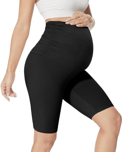 QGGQDD Maternity Biker Shorts Over Belly High Waisted for Pregnancy Yoga Workouts(Black,Large)