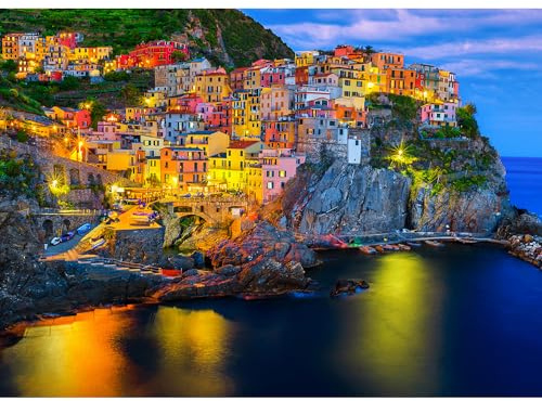 HUADADA Jigsaw Puzzles for Adults 1000- Cinque Terre at Night -1000 Piece Jigsaw Puzzles for Adults Famous Landscape Puzzle