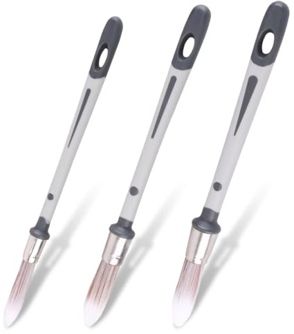 3 Stück Lackpinsel Rund, Pinsel Rund Fensterpinsel, Rund Spitz Pinsel - 3 Größen, Spitz Fein Malerpinsel für Ausbessern/Abstauben/Bürsten/Wandmalerei/Kleben, 9.5, 13, 15mm Malwerkzeug (Grau)