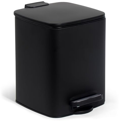 GREELUE Kosmetikeimer 6L, Mülleimer bad, Badmülleimer mit Deckel, (Soft Close) Tretmülleimer aus Metall für Badezimmer, WC, Schlafzimmer (Schwarz, 24 x 19,5 x 25 cm)