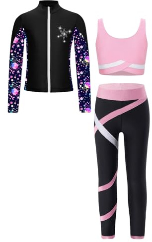Oyolan Barn, flicka, idrottsset, träningsoverall, jacka, linne, leggings, gym, outfit, gymnastik, skridskoåkning, dans, träning, 5–16 år