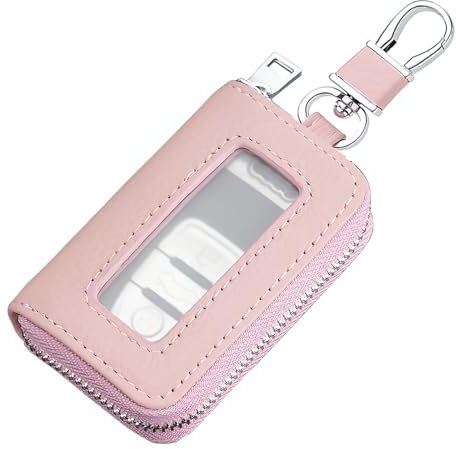VBGURR 1 portachiavi in pelle, multifunzionale, con cerniera, da appendere, con gancio per chiavi dell'auto, accessori per auto per uomini e donne, rosa, Taglia unica