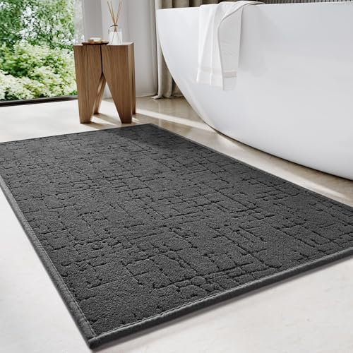 Rutschfeste Badematte Waschbar Schwarz Badezimmerteppich: 40 x 60 cm Schnelltrocknend Badteppich - Saugfähige Badvorleger - Weich Duschvorleger für Badezimmer und Badewannen Badematten Badmatte