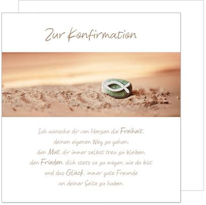 Edition Seidel Premium quadratische Glückwunschkarte zur Konfirmation mit Umschlag. Konfirmationskarte mit Spruch Karte Grußkarte Junge Mädchen Jugendliche Sand Fisch (KFQ101 SW025)