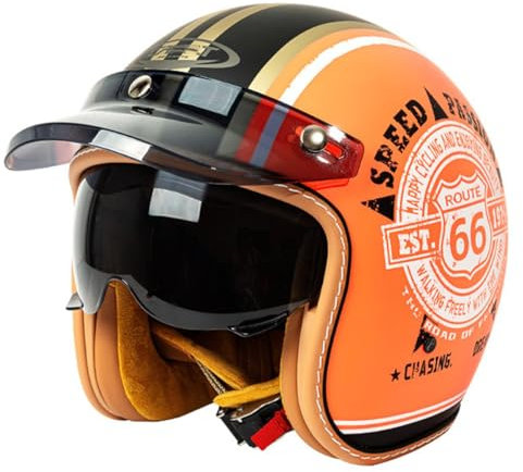 Casques Jet De Moto Casques Vintage ECEDOT Homologué À Face Ouverte À L'allemande Demi Casque De Moto avec Visière Casque Mobylette Moto Bols pour Adulte Femme Homme 2,L:59-60CM