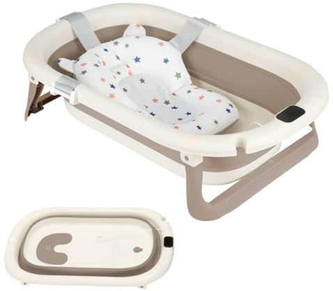 Baignoire Enfants Pliable XXL Avec Transat De Bain & Thermomètre Intégré,Baignoire Enfant Avec Siege De Bain,Baignoire enfants Sur Pied,Cadeau De Naissance Fille Ou Garçon