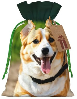 Bolsas de regalo con cordón de Navidad con estampado de corgi, saco festivo de Navidad, fiesta de cumpleaños, embalaje de regalo