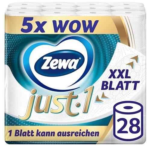 Zewa Just1 toalettpapper utan hylsa med extra stora dukar, 7 förpackningar med 4 rullar à 99 XXL-blad