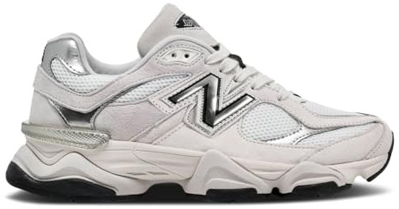 New Balance 9060 Unisex Sneakers, White Black Metallic Silver, 8 Women/6.5 Men