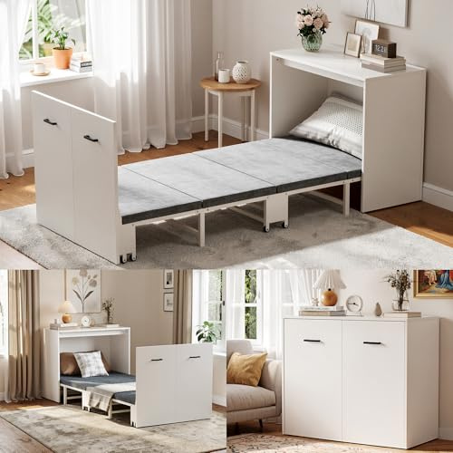 MSFE Letto a Scomparsa con Mobile,Letto Pieghevole con Materasso,Salvaspazio Mobile Letti a Scomparsa Singolo 85x190 cm,Letti da Parete Multifunzione 2 in 1, Capacità di Carico Fino a 650 Libbre