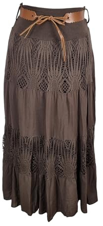 Kiran Fashion New Italian Boho Long Maxi Summer Belted Skirt Lace Gypsy Beach Holiday