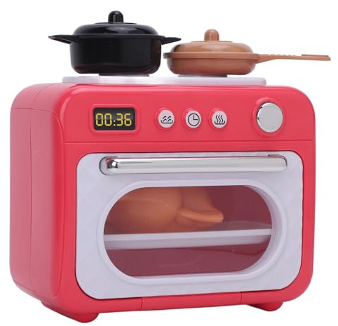 Topiky Kids Microwave Toy with Rotating Turntable, Realistic Button Kitchen Appliance Playset for Toddlers 3+ Year Old, Interactive Pretend Play Microwave Oven with Food Accessories